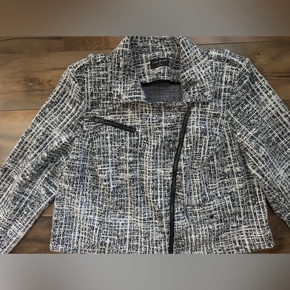 Lane Bryant Knit Tweed Moto Jacket β Black & White β Size 18 - Picture 5 of 16